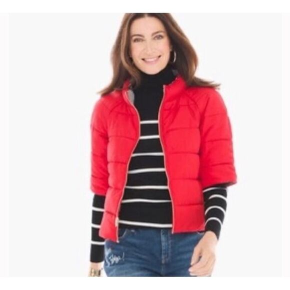 NWOT Chico's Women's Shortsleeve Puffer Jacket Size 1 - Picture 1 of 6